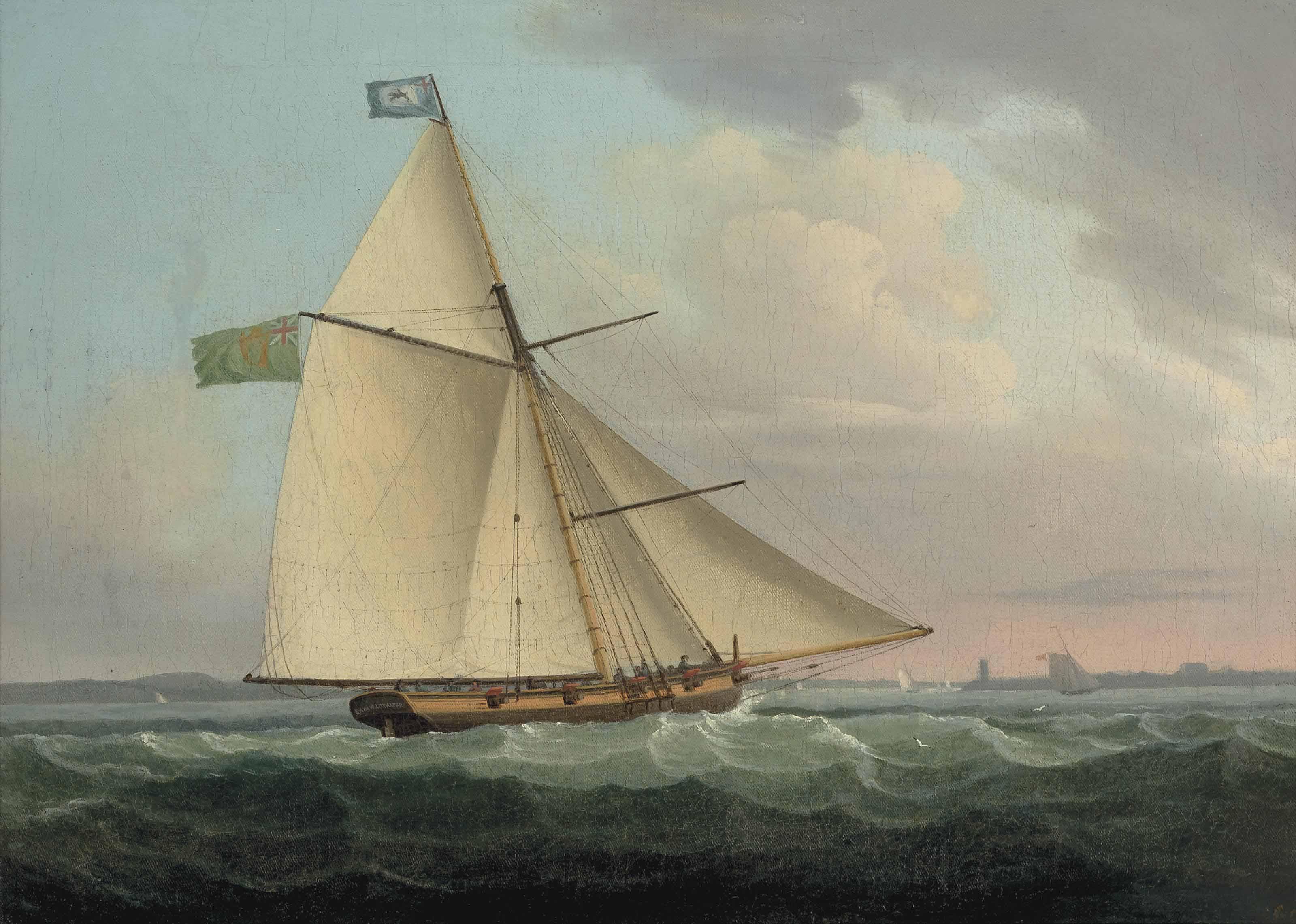 Thomas Whitcombe - The Irish postal packet Earl of Leicester, 10 guns, approaching Hook Head at the entrance to Waterford harbour