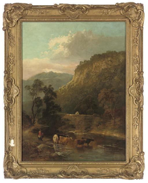 Thomas Whittle - Cattle watering by a bridge