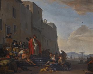 Thomas Wijck - A Mediterranean Harbour Scene With Oriental Merchants