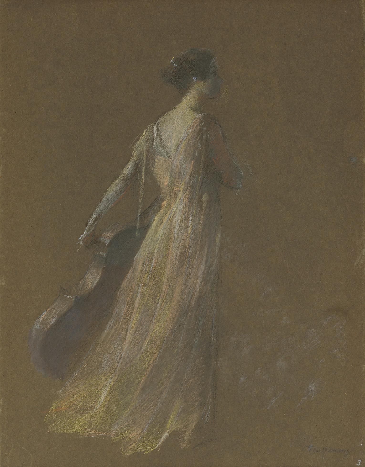 Thomas Wilmer Dewing - Lady Standing Holding a Cello
