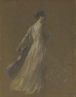 Thomas Wilmer Dewing - Lady Standing Holding a Cello