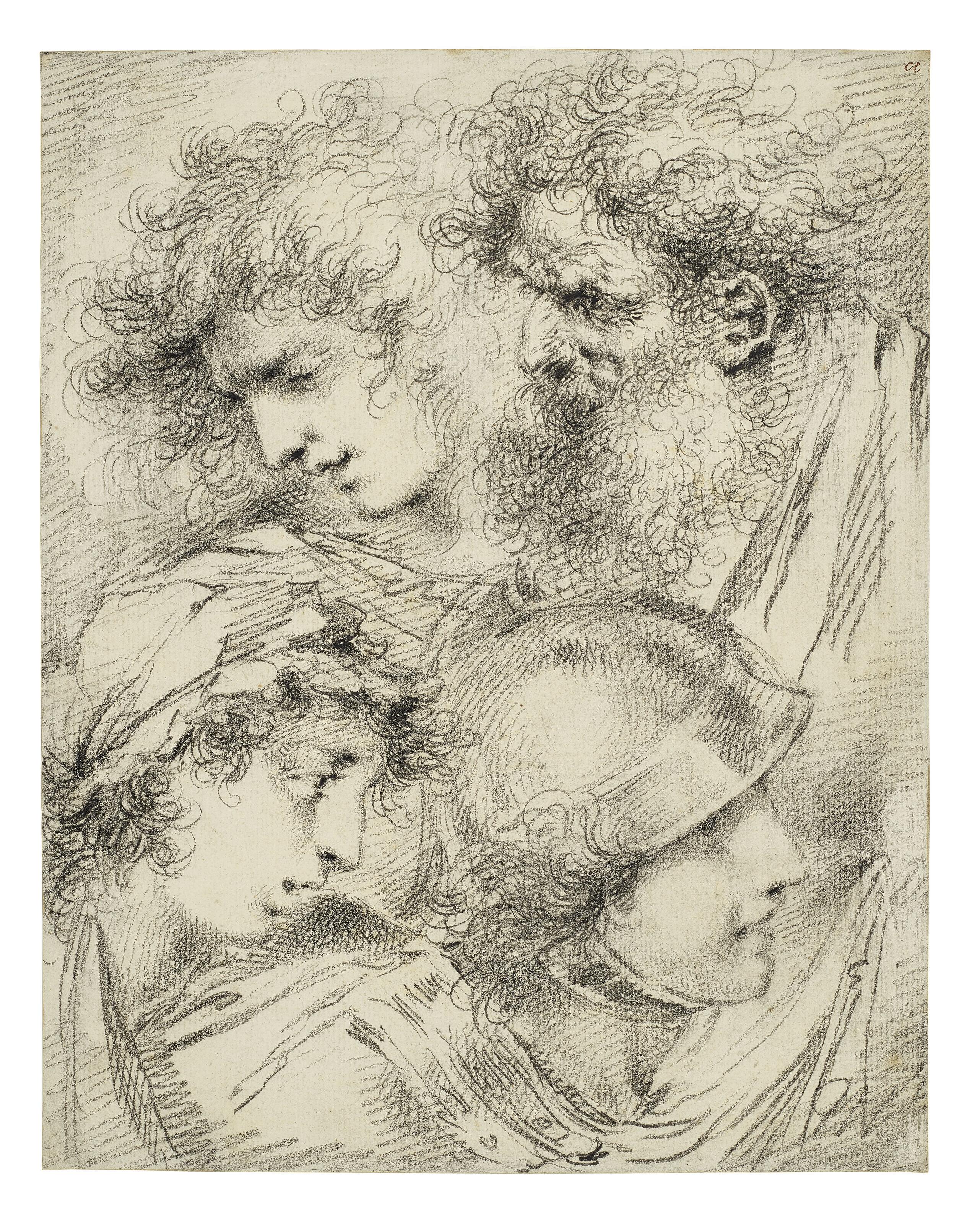 Thomas Worlidge - Study of four heads in profile