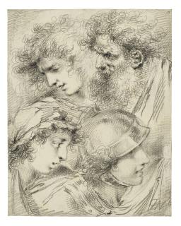 Thomas Worlidge - Study of four heads in profile