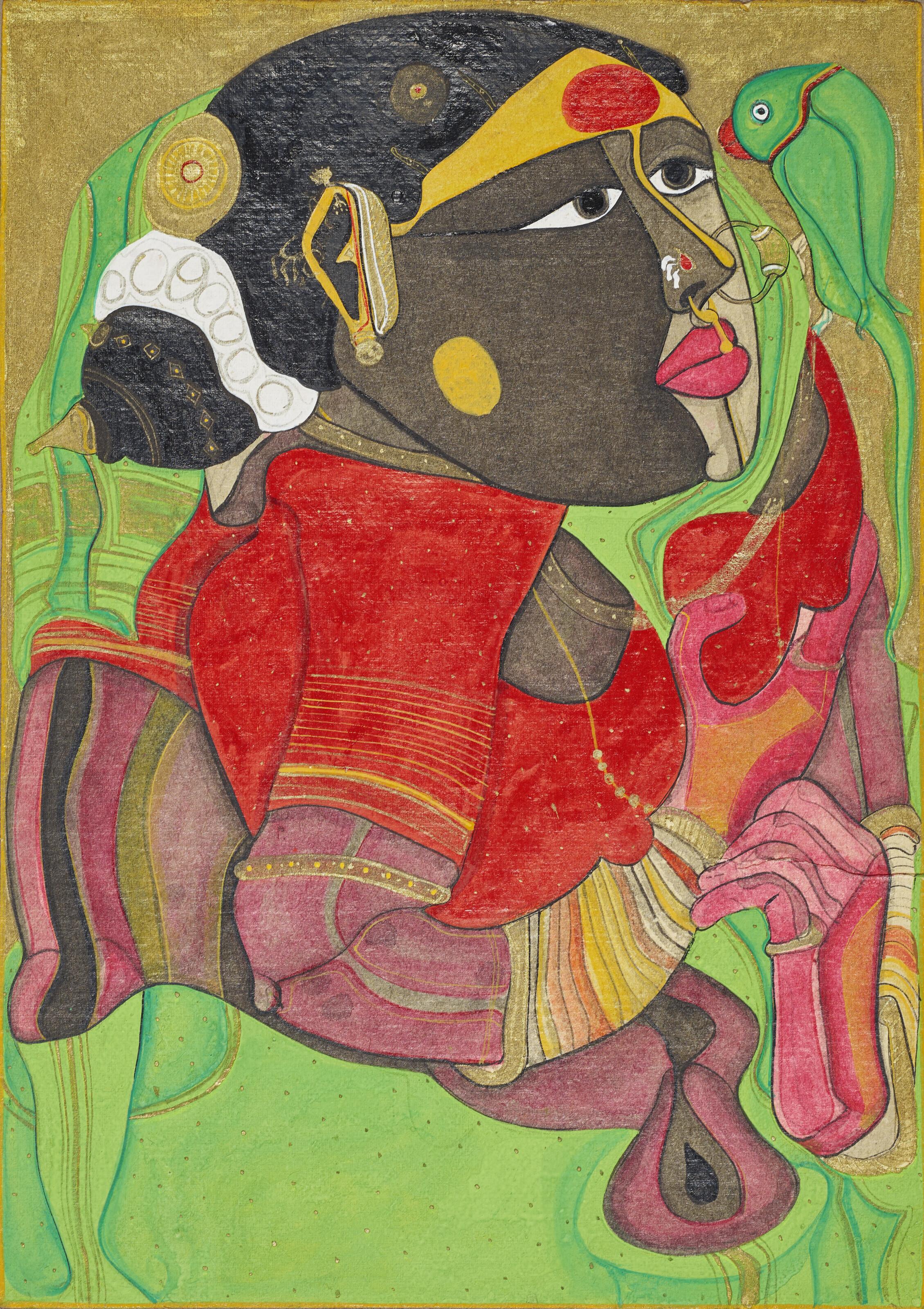 Thota Vaikuntam - Untitled (Woman With Parrot)