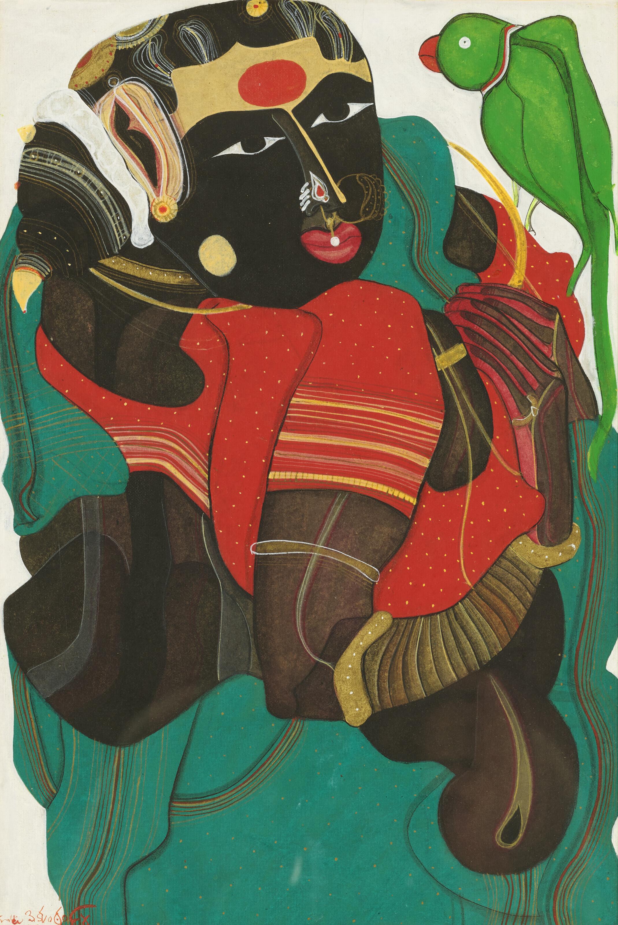 Thota Vaikuntam - Untitled (Woman with Parrot)