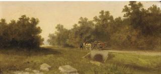 Thure Wallner - A traveller crossing a river on a woodland track