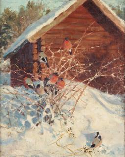 Thure Wallner - Winter motif with bullfinch