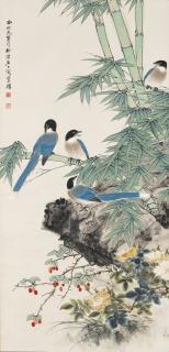 Tian Shiguang - Bamboo and Blue Birds