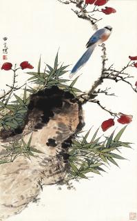 Tian Shiguang - Blue Bird On Tree Branch