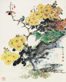 Tian Shiguang - Chrysanthemums and Birds