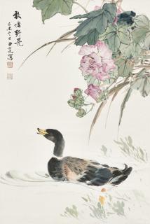 Tian Shiguang - Mallard Swimming on Pond
