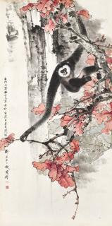 Tian Shiguang - Monkey And Red Leaves