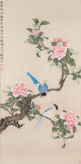 Tian Shiguang - Two Magpies on Flowering Branches