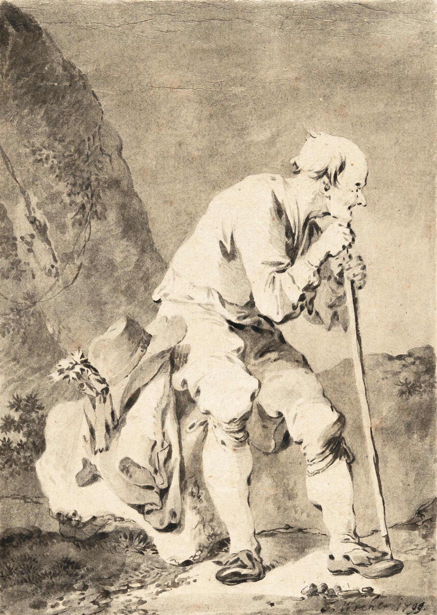 Tiberius Dominikus Wocher - 2 Bll.: Rastende Wanderer