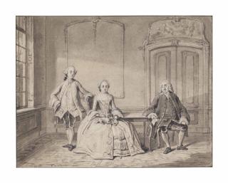 Tibout Regters - A group portrait in an interior: Cornelis van den Broek, his wife Lucia Cornelia Allard and their son Cornelis van den Broek