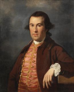 Tilly Kettle - Portrait of a gentleman, half-length, in a brown coat and pink and gold waistcoat