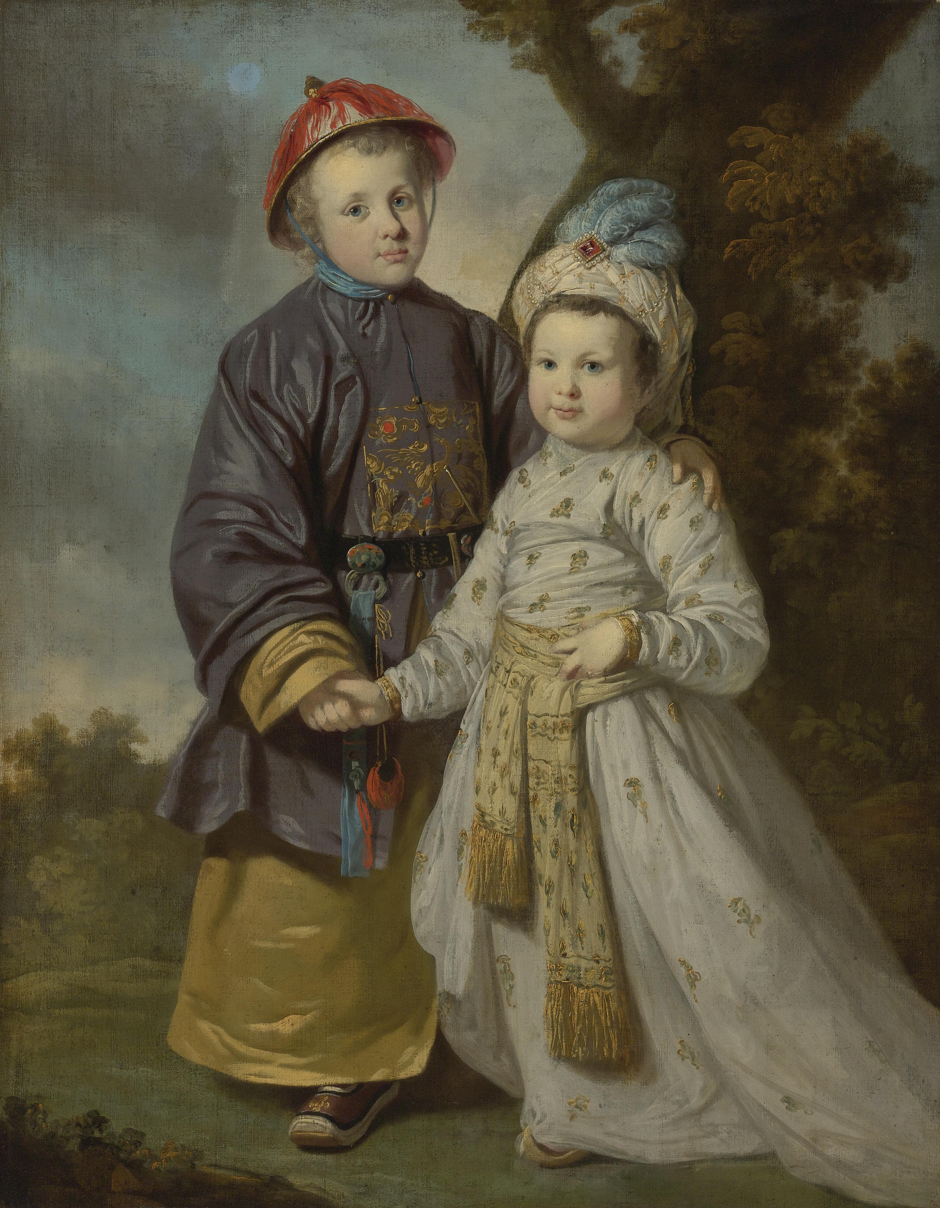 Tilly Kettle - Portrait Of Two Children In Eastern Costumes