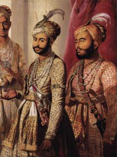 Tilly Kettle - Portrait of Umdat-ul-Umara and Amir-ul-Umara, the two sons of Nawab Muhammad Ali Khan of Arcot and the Carnatic, three-quarter-length, wearing embroidered costumes, plumed turbans and jewellery.