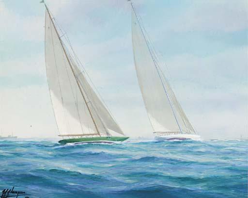 Tim Franklin Ross Thompson - America\'s Cup, 1930: Enterprise leading Shamrock V on the windward leg
