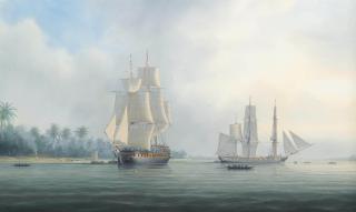 Tim Franklin Ross Thompson - British ships lying off a settlement on the banks of the River Niger