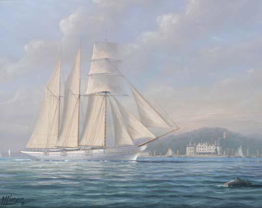 Tim Franklin Ross Thompson - Lord Brassey\'S Steam Yacht Sunbeam Off The Royal Yacht Squadron At Cowes, Her Sails Gleaming In The Sun