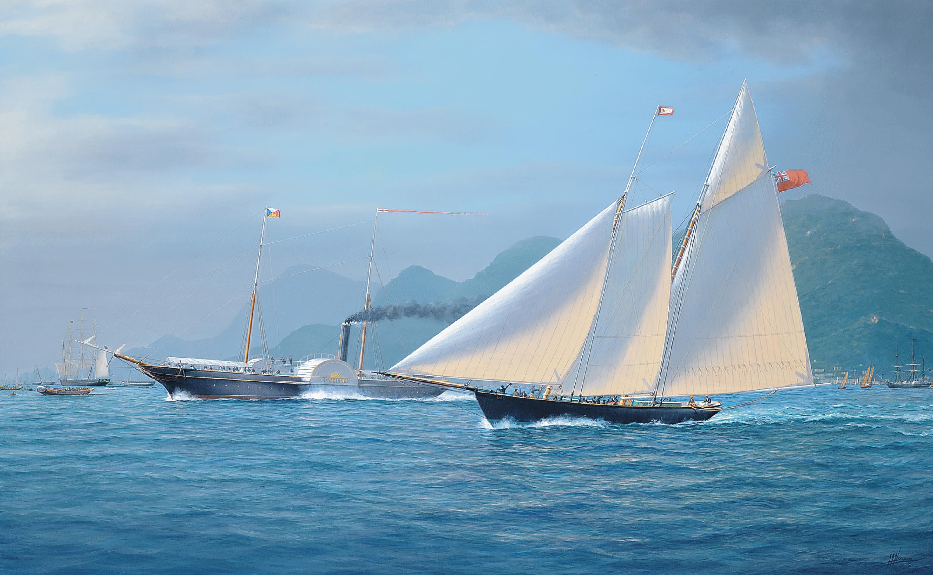 Tim Franklin Ross Thompson - The opium trader Speculation, the P. & O. steamer Canton, the U.S. clipper Sea Serpent and Perry\'s U.S. Squadron lying off Hong Kong