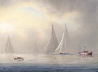 Tim J. Thompson - J-class yachts racing in light airs off the Brenton lightship