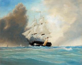 Tim Thompson - A Man-O\'War Reducing Sail As The Squall Approaches