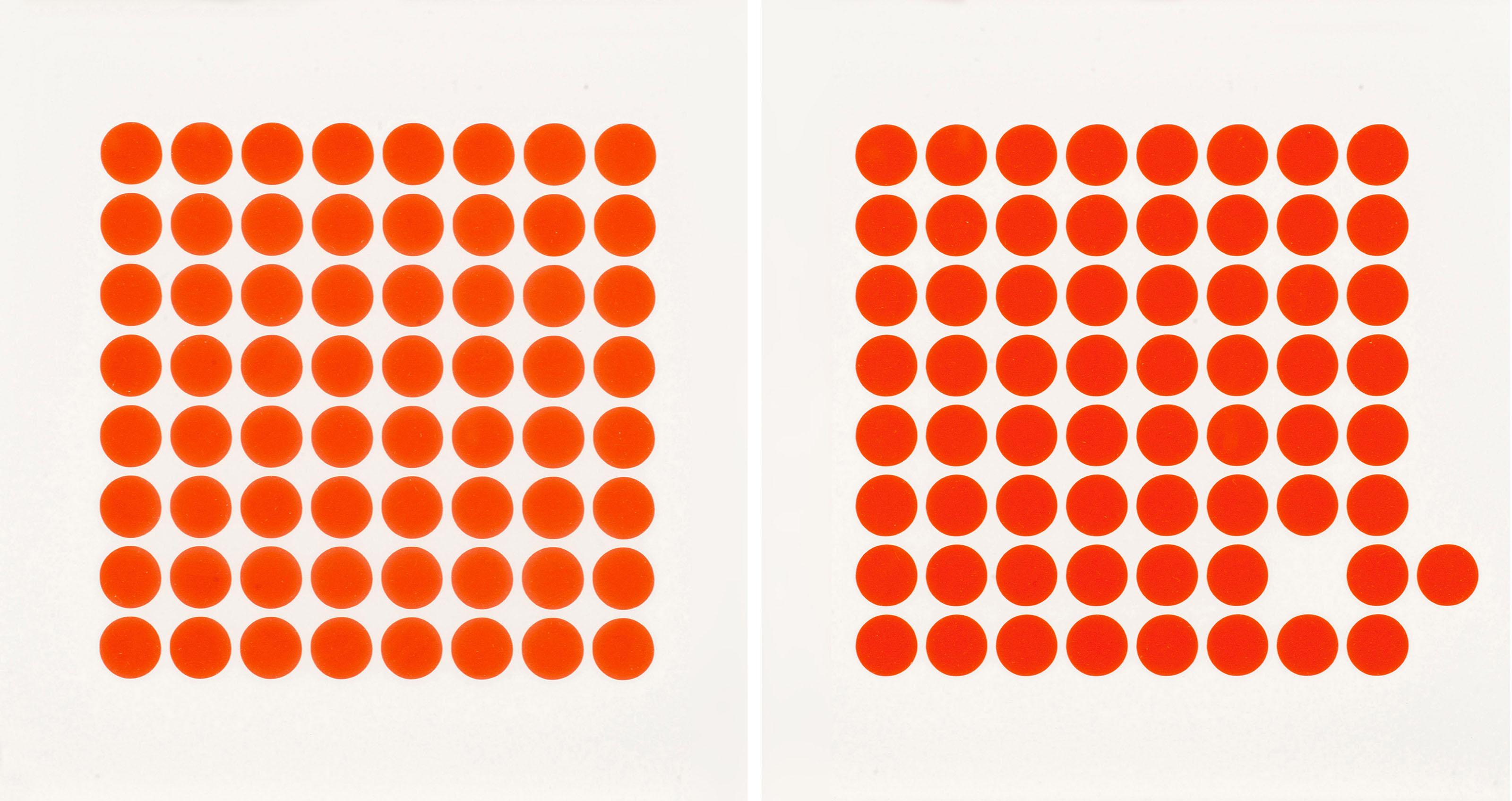 Timm Ulrichs - Bild mit roten Verkaufspunkten, a: Verkäufliches Bild; b: Verkauftes Bild