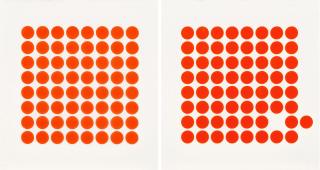 Timm Ulrichs - Bild mit roten Verkaufspunkten, a: Verkäufliches Bild; b: Verkauftes Bild