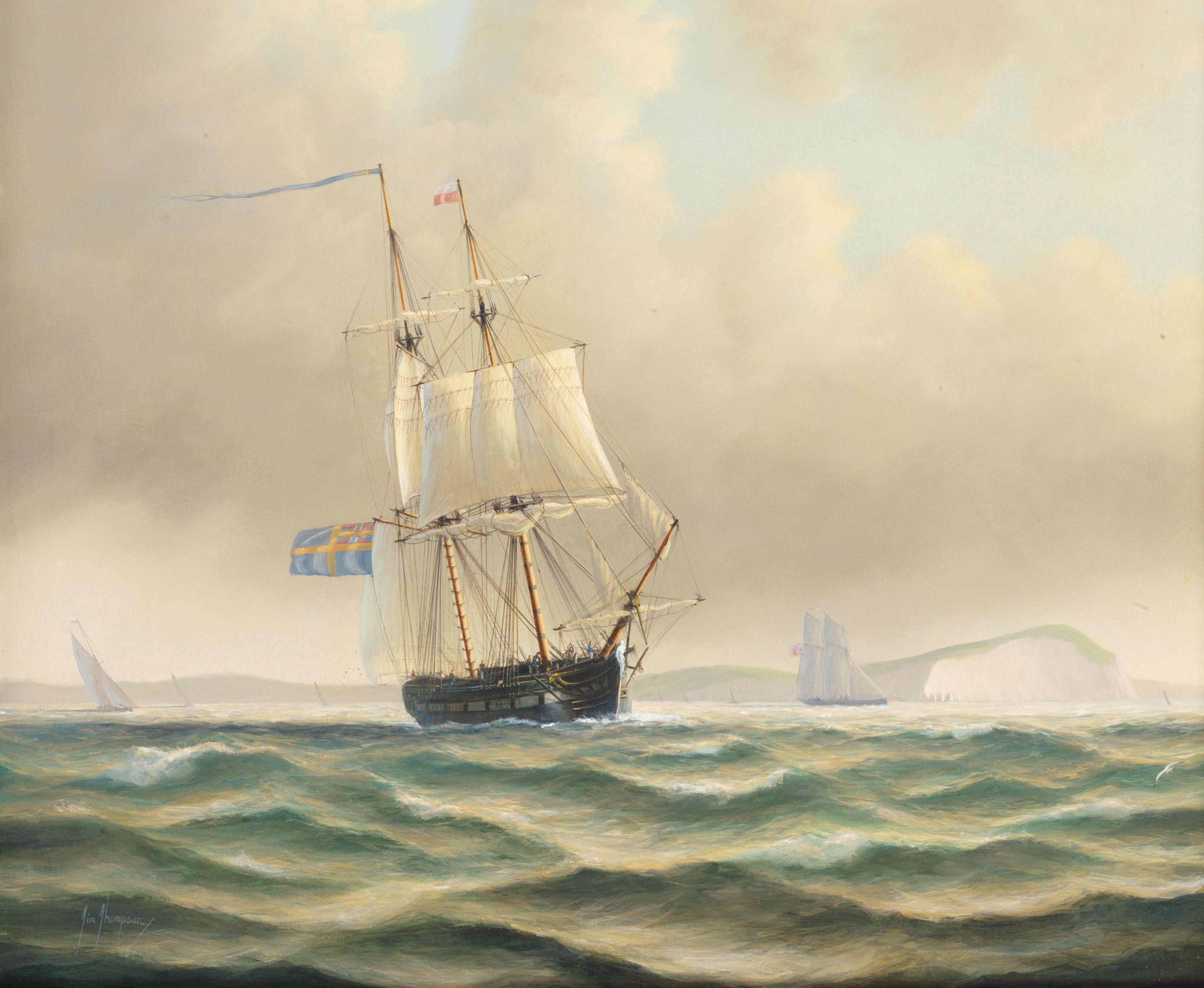 Timothy Franklin Ross Thompson - A Royal Navy brig outward bound off the Needles