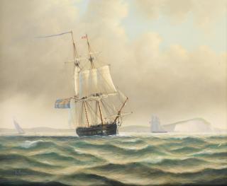 Timothy Franklin Ross Thompson - A Royal Navy brig outward bound off the Needles