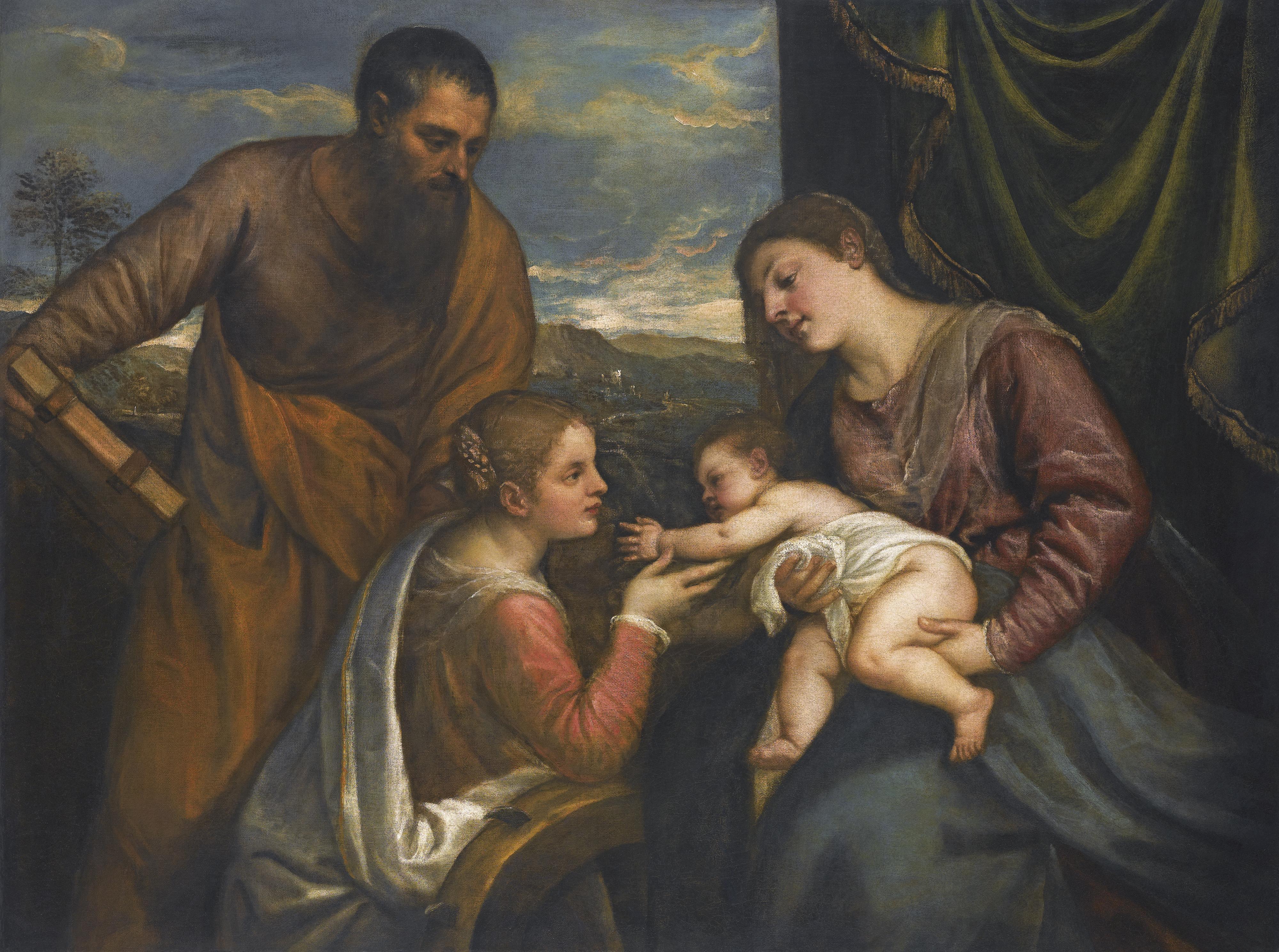 Tiziano Vecellio - A Sacra Conversazione: The Madonna And Child With Saints Luke And Catherine Of Alexandria