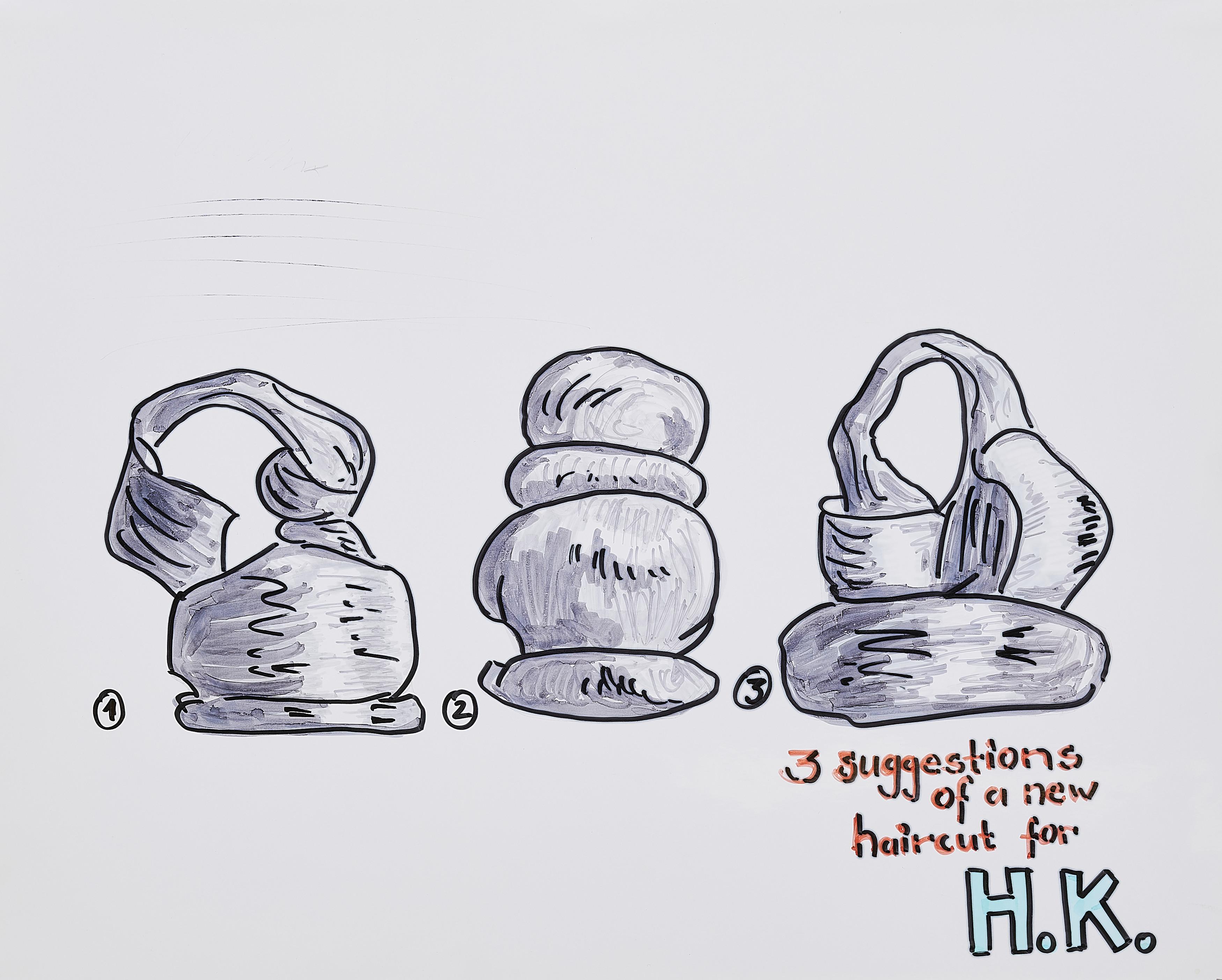 Tobias Rehberger - Ohne Titel (3 suggestions of a new haircut for H.K.).