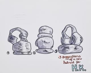 Tobias Rehberger - Ohne Titel (3 suggestions of a new haircut for H.K.).