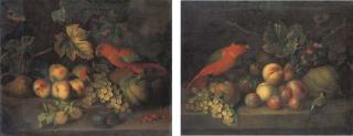 Tobias Stranover - Natures Mortes Aux Perroquets, Fruits Et Oiseaux