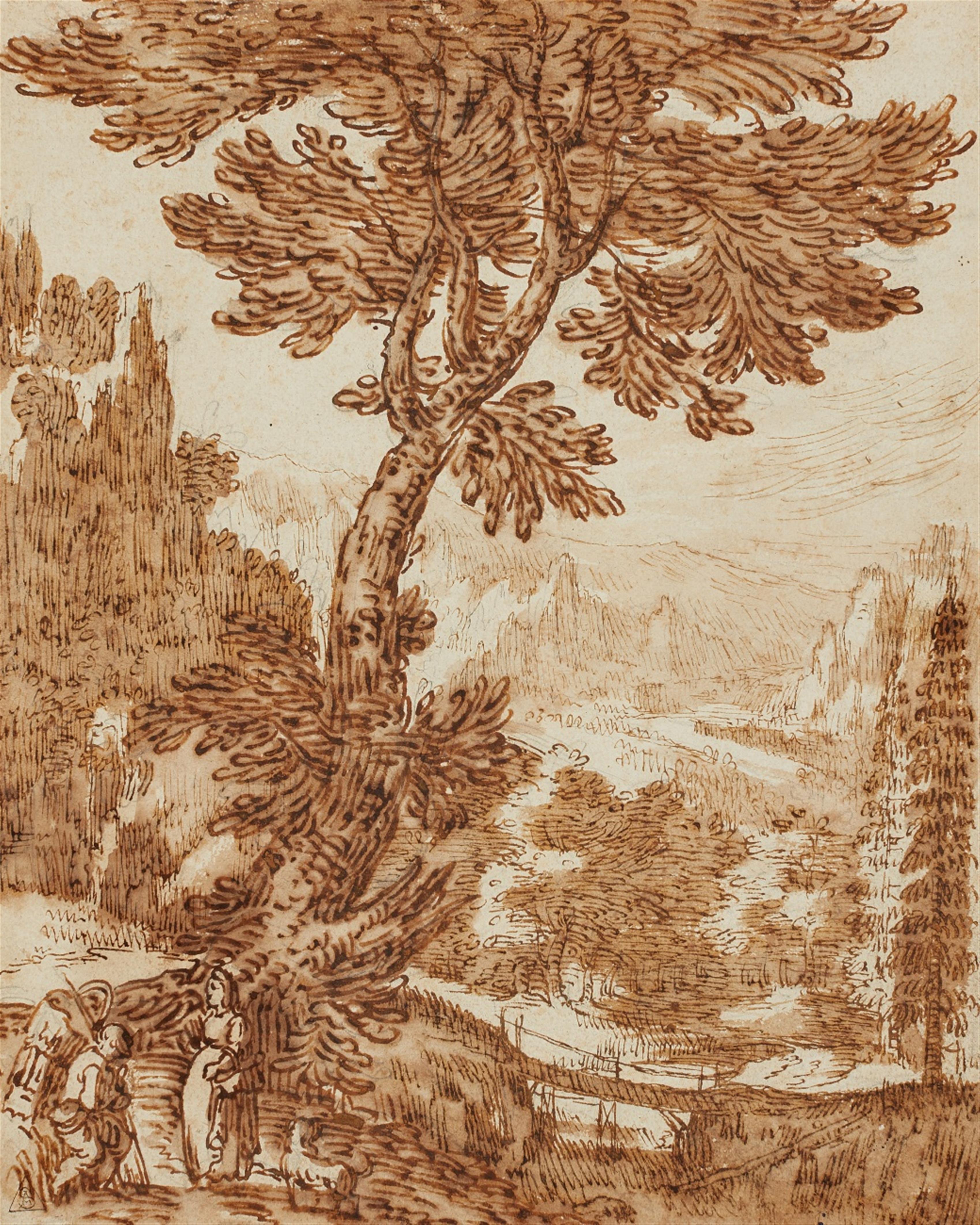 Tobias Verhaecht - Gebirgslandschaft mit Brücke und einem Hirtenpaar