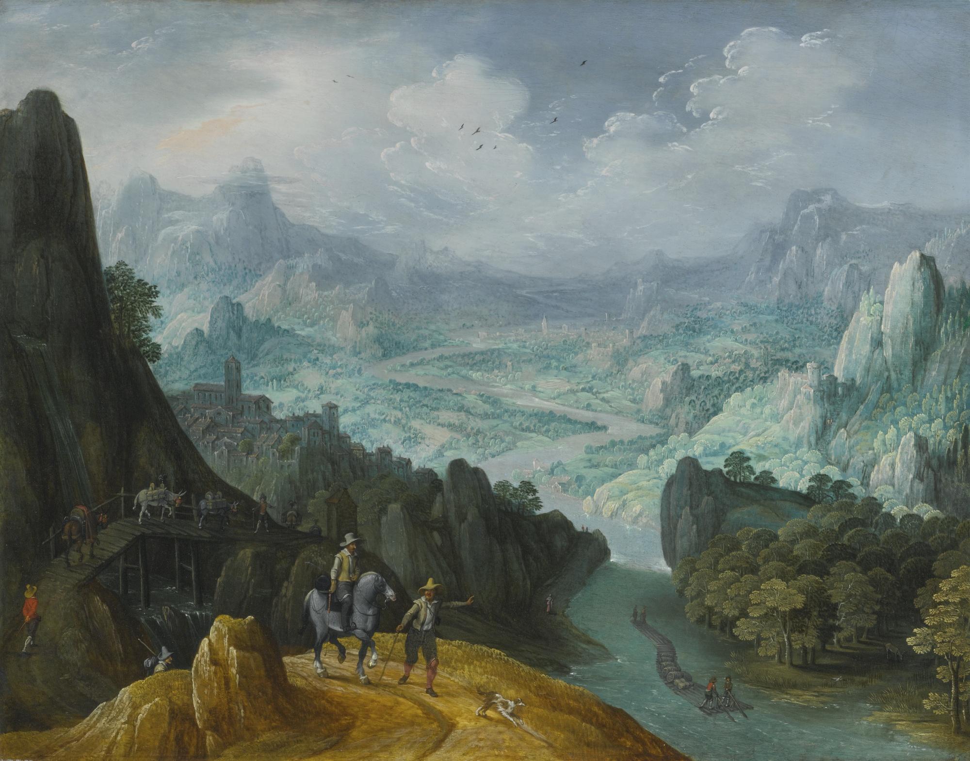 Tobias Verhaecht - Mountainous River Landscape With Travelers