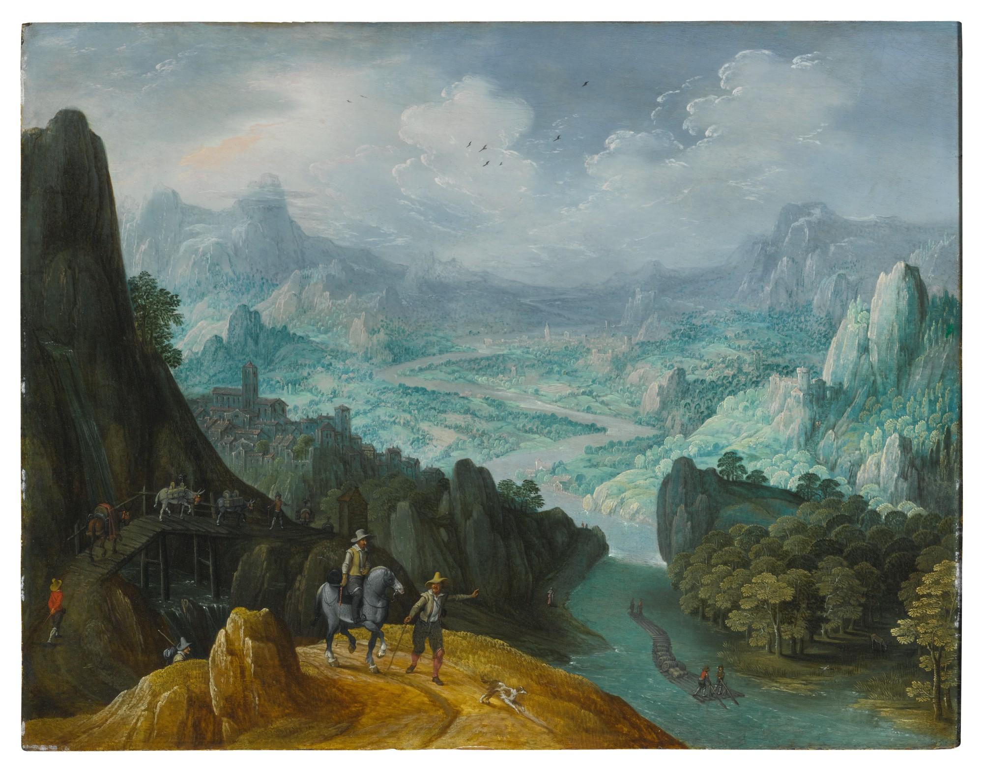 Tobias Verhaecht - Mountainous River Landscape With Travelers