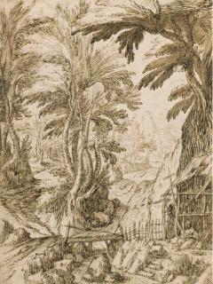 Tobias Verhaecht - Un paysage boisé de montagne avec Saint Jérôme