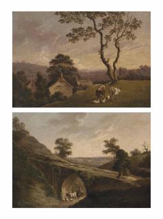 Tobias Young - A Landscape With Cattle And Sheep; And A Landscape With A Drover And His Herd Under A Bridge