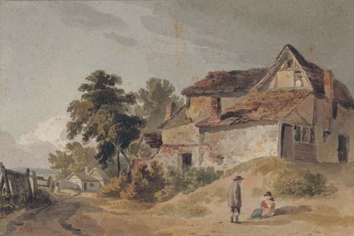 Tobias Young - Figures By An Old Farmhouse At The Edge of A Track