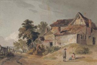 Tobias Young - Figures By An Old Farmhouse At The Edge of A Track