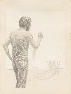 Tom Blackwell - Ohne Titel (Self-Portrait in Front of Canvas).