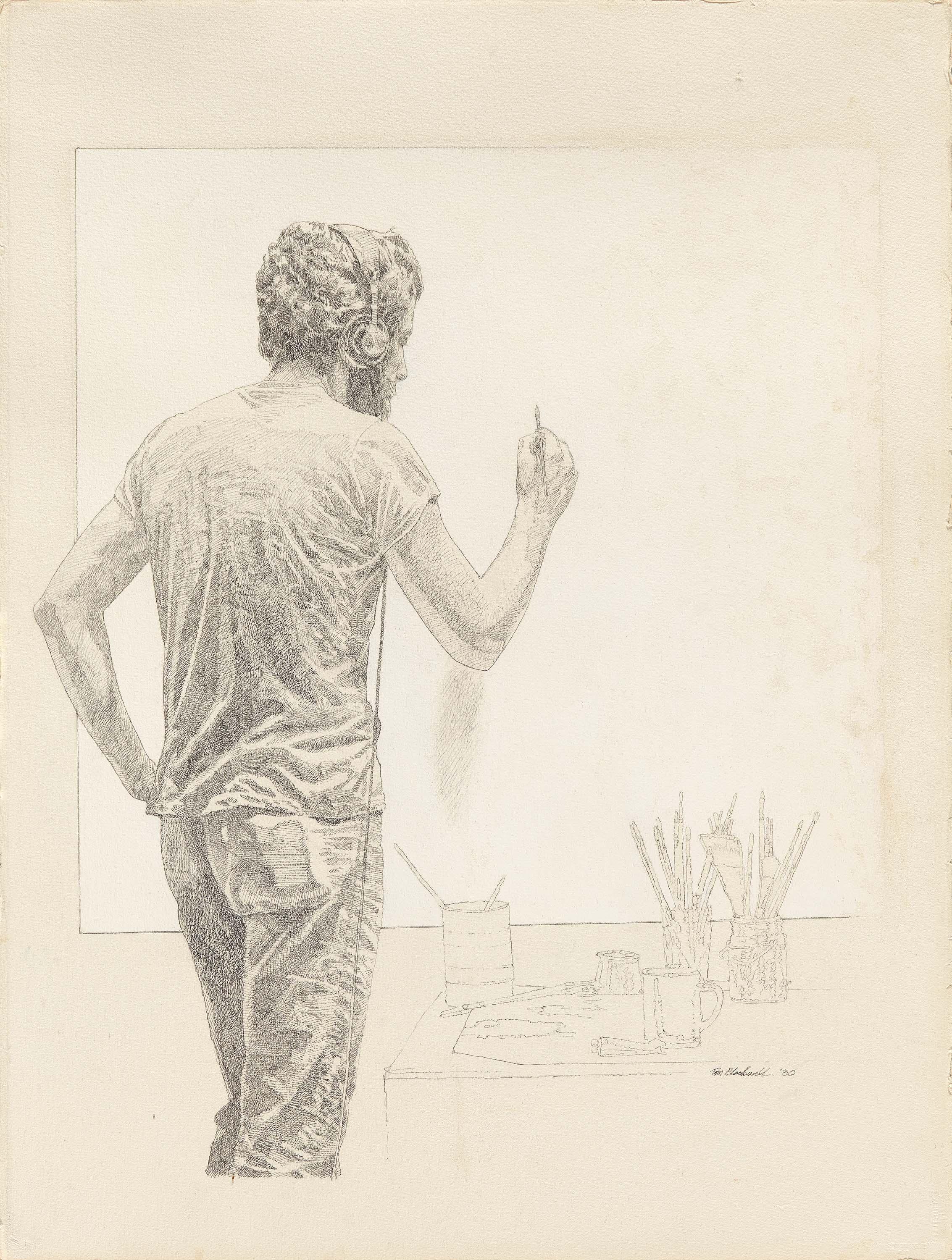 Tom Blackwell - Ohne Titel (Self-Portrait in Front of Canvas).