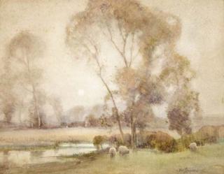 Tom Campbell - Sheep grazing by moonlight