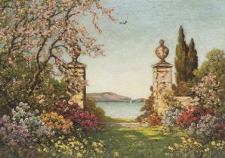 Tom Edwin Mostyn, R.O.I., R.W.A. - A garden in full bloom, Amalfi, Italy.
