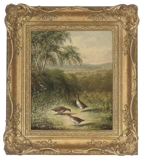 Tom Hold - Three partridge in an extensive landscape