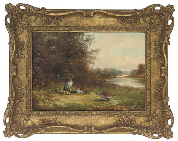 Tom Hold - Three partridge on the bank of a river