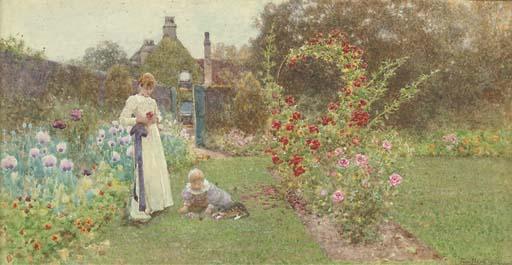 Tom James Lloyd, R.W.S. - Playmates in a summer garden